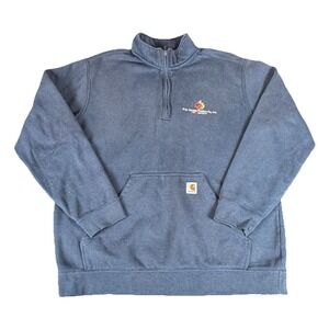 Carhartt Quarter Zip Hoodie Mens XL Loose Fit Workwear Pullover Gray Logo